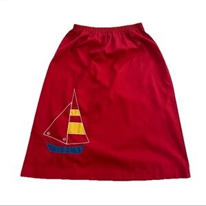 Vintage 70s High Waist Sailboat Midi Skirt S/M Red Nautical Retro Twee Whimsical